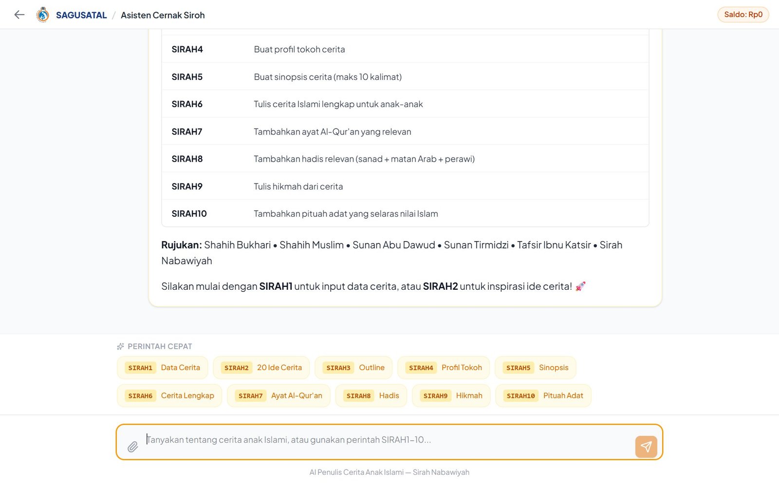 Mode Chat AI Asisten Cernak Siroh dengan perintah SIRAH1 sampai SIRAH10