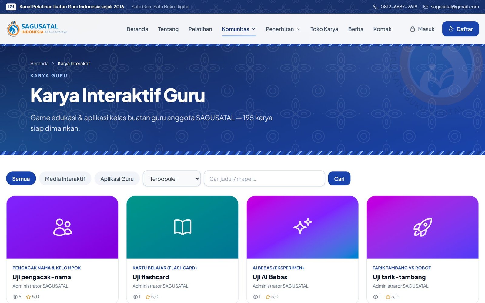Galeri Karya Interaktif Guru tempat media yang dipublikasikan bisa dilihat dan dinilai