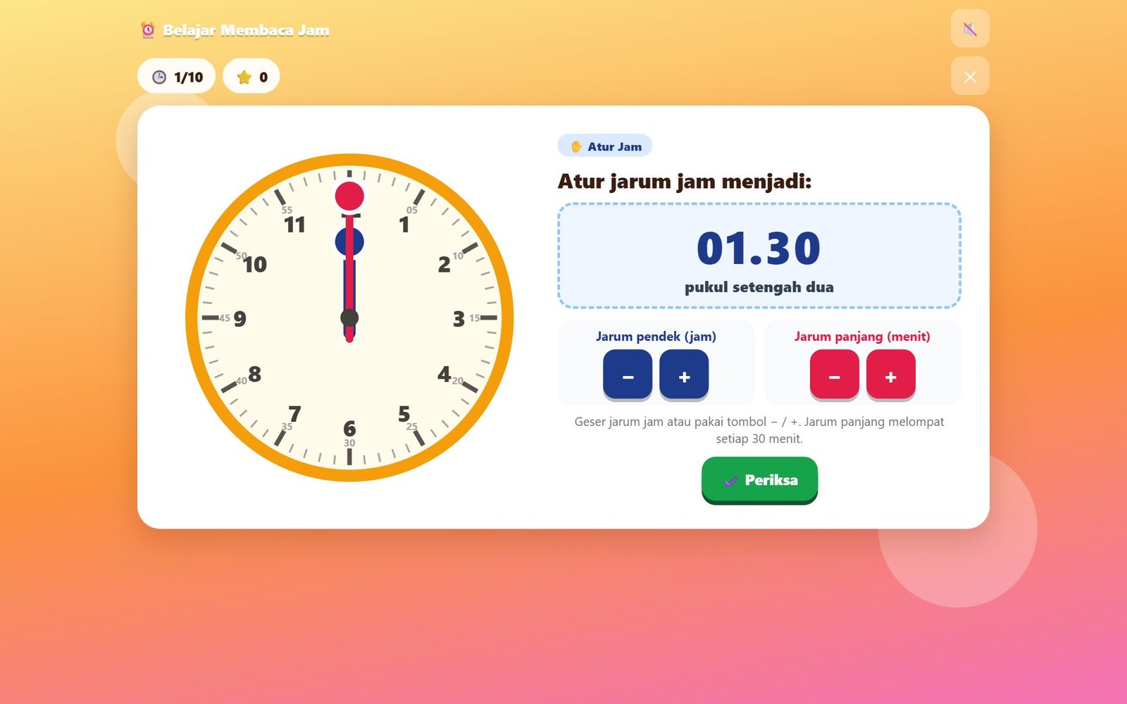 Layar Belajar Membaca Jam dengan jam analog interaktif