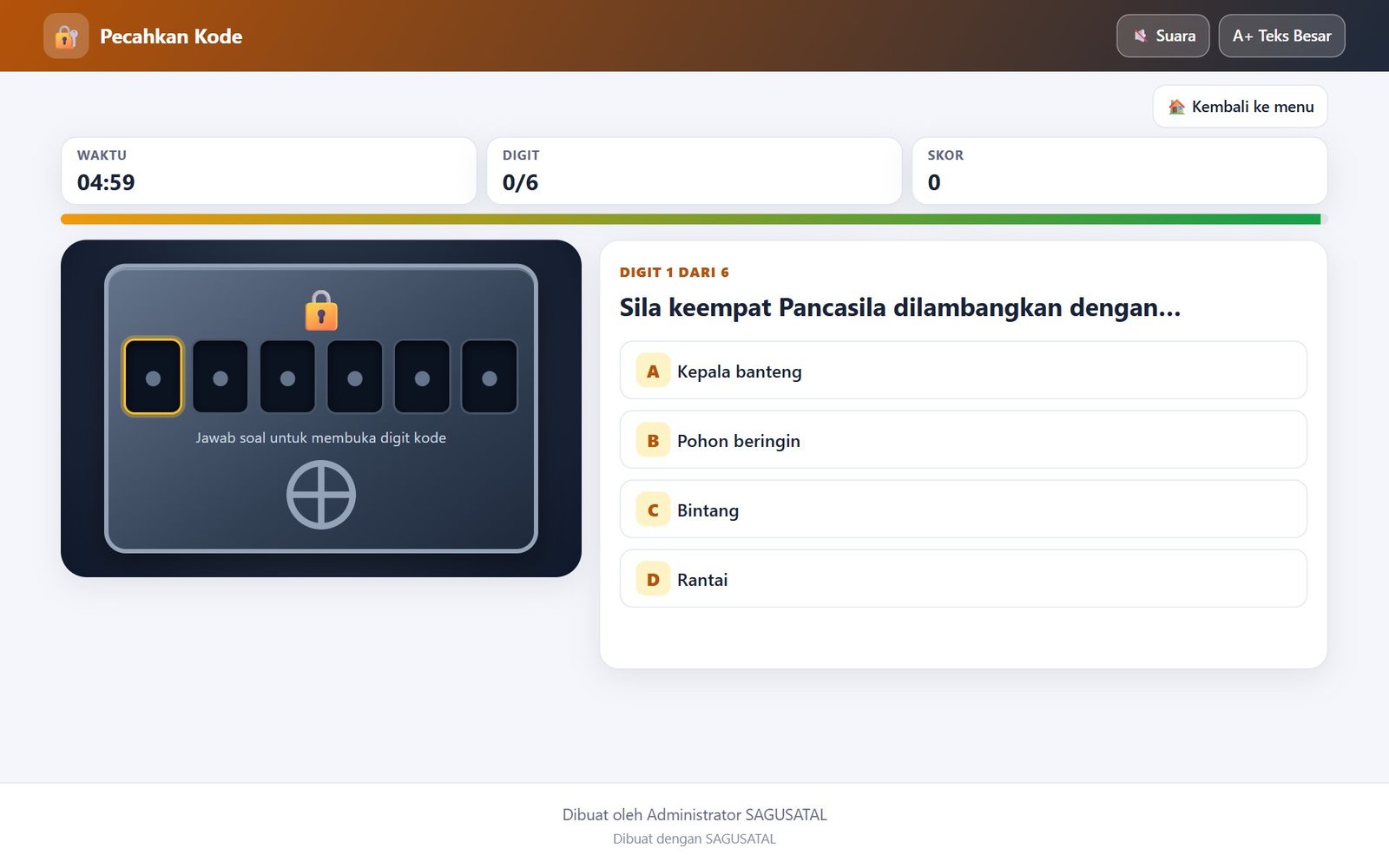 Tampilan permainan Pecahkan Kode saat dimainkan siswa